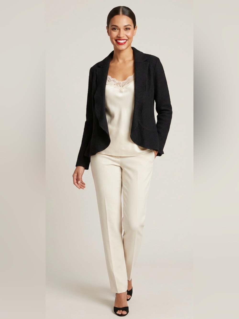 Jones New York Collection Black Wool Cardigan Size Medium